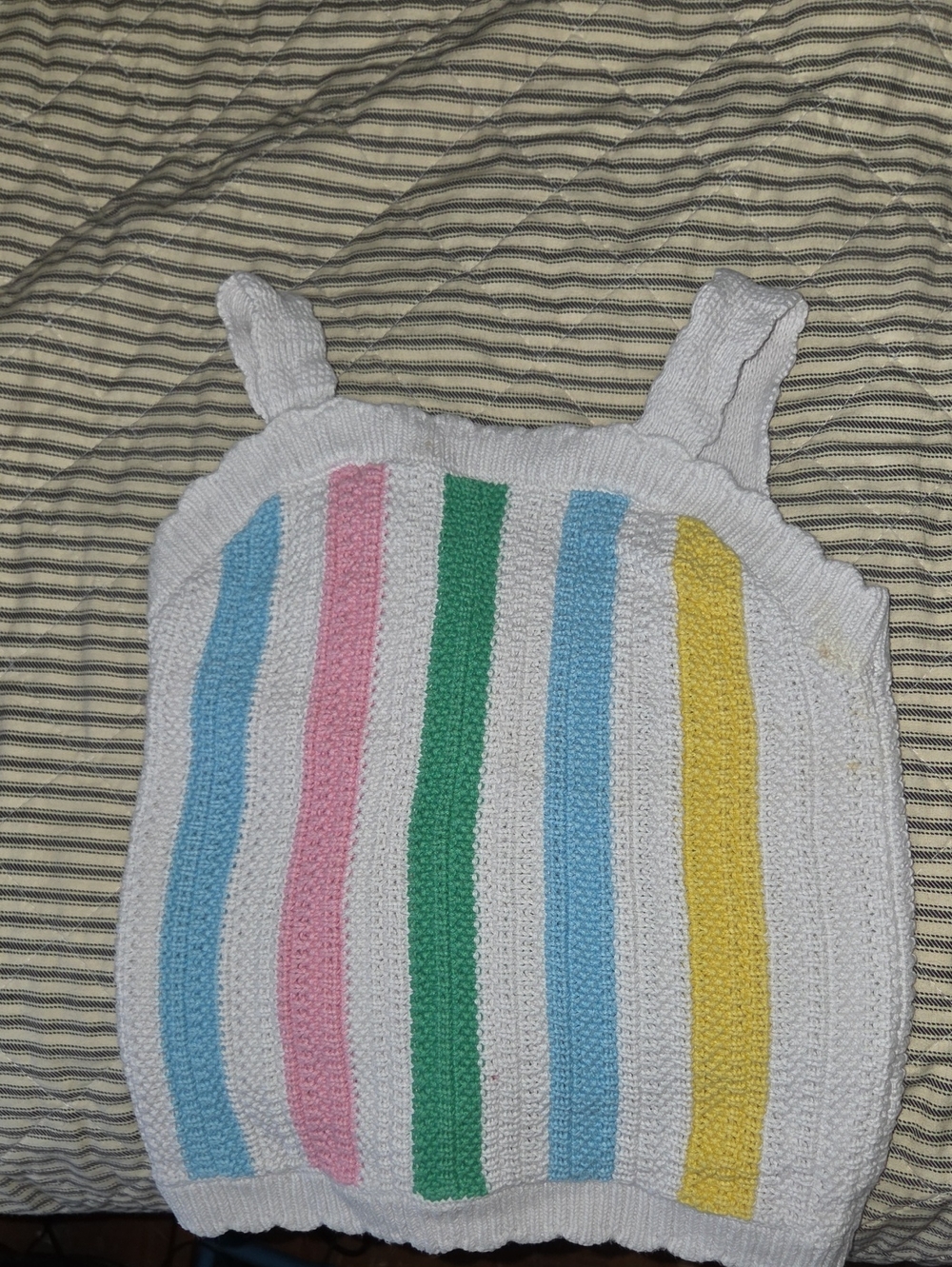 Old Navy White Knit Tank with Pastel Stripe Accents